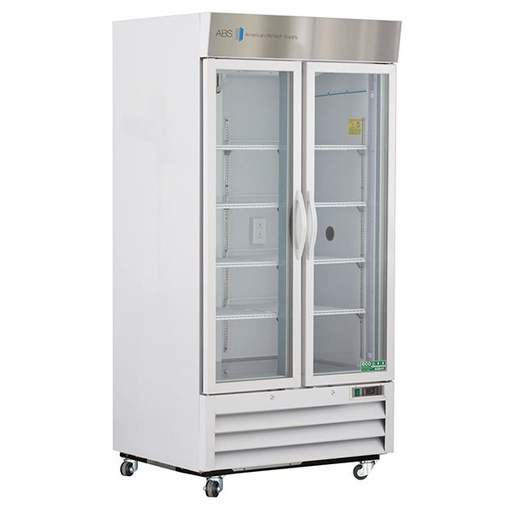 Standard Chromatography Refrigerator 36 Cu. Ft. Double Swing Glass Door with microprocessor temperature controller, audible and visual high/low temp alarms, remote alarm contacts, one duplex outlet, one 2" access port and casters. Requires two (2) outlets