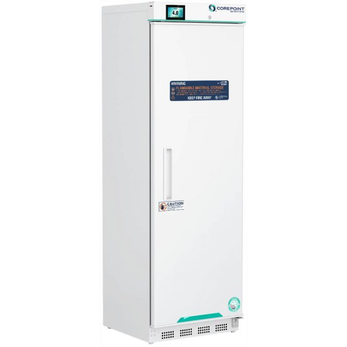 14 Cu.Ft. Flammable Material Storage Refrigerator; touchscreen displays, temperature alarms, keyed door locks, interior shelving, probe access, and microprocessor temperature control. 3 Year Parts & Labor Warranty plus 5 Year Compressor Parts Warranty
