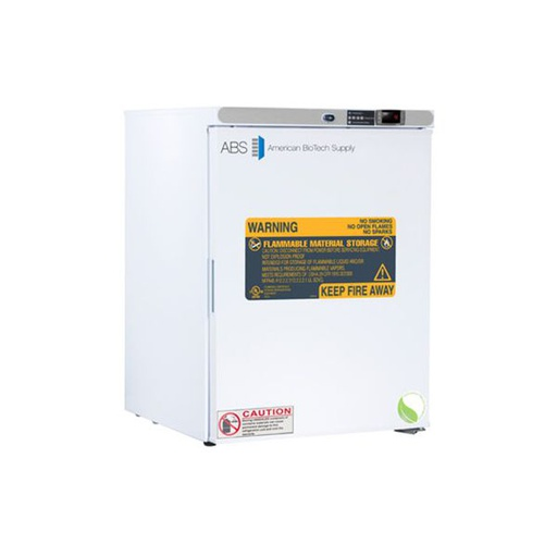 4 Cu. Ft. Flammable Material Refrigerator with microprocessor temperature controller, Temperature display & Alarm module with battery back-up, audible and visual high/low temperature alarms, °C/°F convertible temperature display and remote alarm contacts.