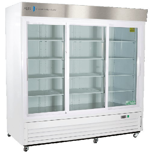 69 Cu. Ft. Triple Slide Glass Door Standard Laboratory Refrigerator. Warranty: 1/5